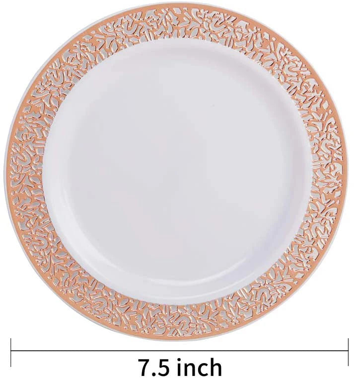 50/25pcs Gold Plastic Plates-7.5inch Disposable Salad/Dessert Plates-Hard Plastic Appetizer Plates Small Cake Plates for Parties