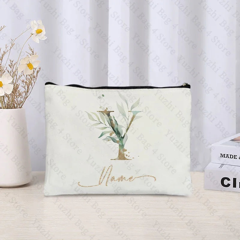 26 letters Flowers Custom Name Printed Makeup Bag Bridesmaid Wedding Makeup Box Gift Organizer Travel perfume Toilet Side Bag