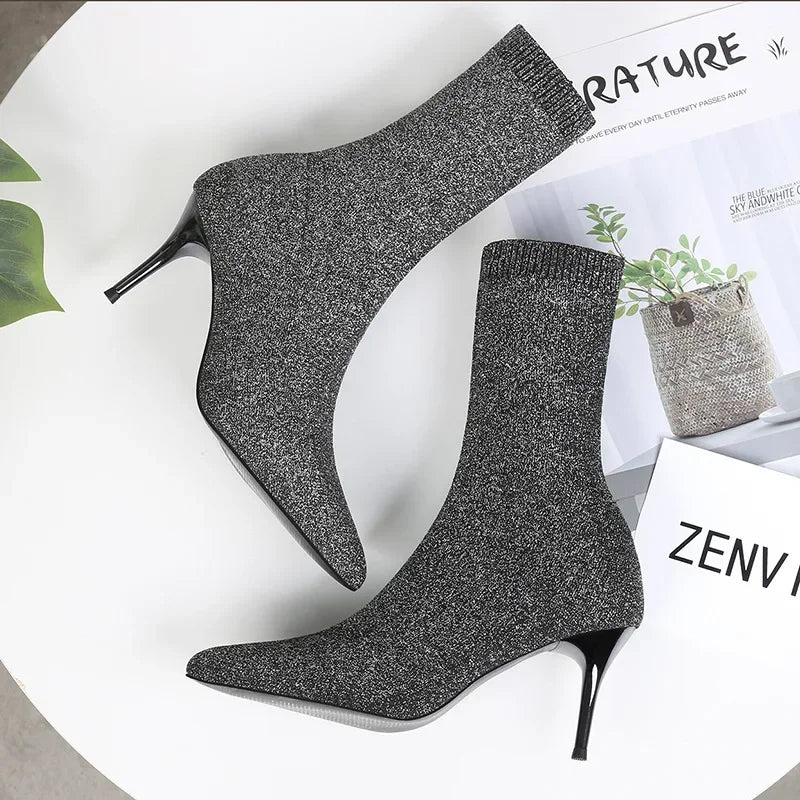 Sexy Sock Boots Knitting Stretch Boots High Heels for Women Fashion Shoes 2024 Spring Autumn Ankle Boots Female