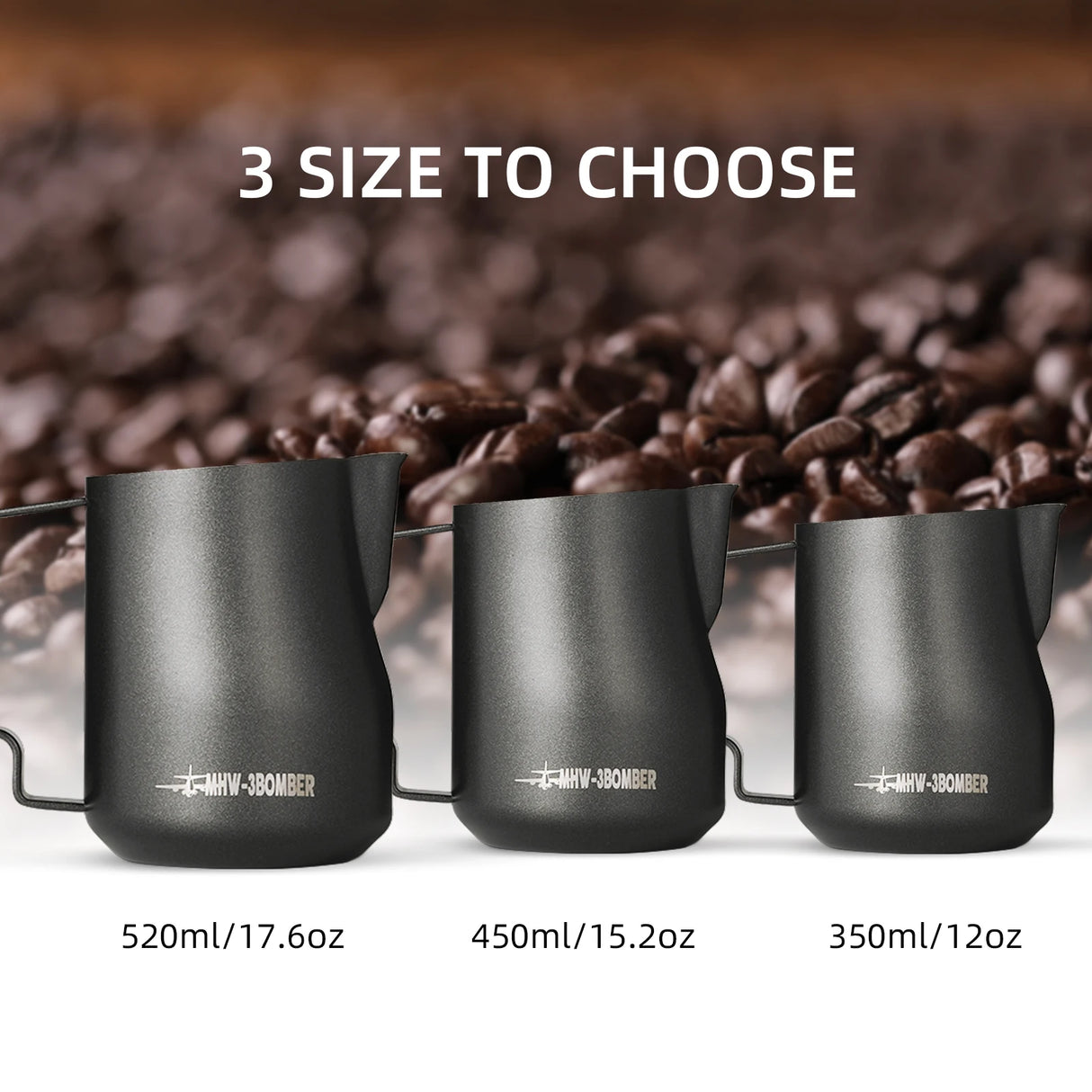 MHW-3BOMBER Milk Frothing Pitcher 350/450/520ml Milk Frother Cup Espresso Steaming Pitcher Stainless Steel Milk Frother Jug