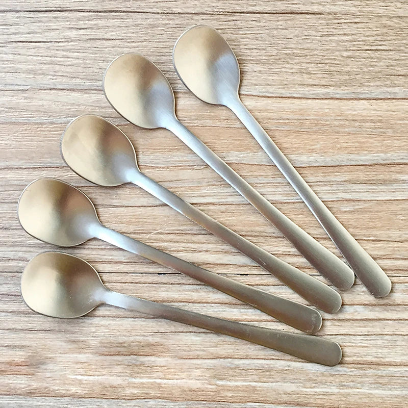 Stainless Steel Coffee Spoon Tableware Household Seasoning Spoon Creative Short Round Dessert Spoon Mixing Spoon