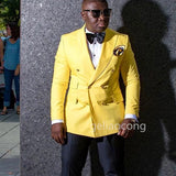 Yellow Men Formal Suit Jackets Business Uniform Work Tops Double Breasted Slim Fit Wedding Suit Blazer For Men Only Jacket