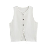 TRAF White Knit Crop Top Women Button Short Tops Woman 2024 Summer Tanks Camis Tops for Women Streetwear Vest Tank Top Female