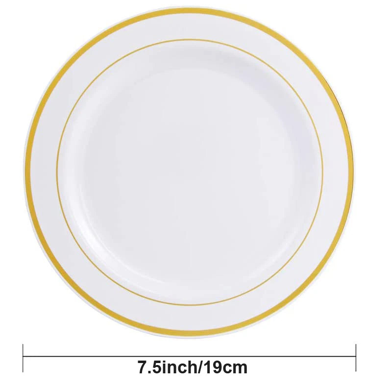 25/10PCS Silver Plastic Plates-Disposable Plastic Plates with Silver Rim- Wedding Party Plates Dinner Plates /Salad Plates