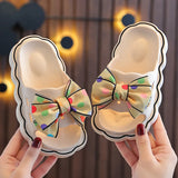 Children Slippers Girls Wearing Soft Soled Slippers Outside Cute Bow Anti Slip Bathroom Slippers Contrast Color Kid Slippers