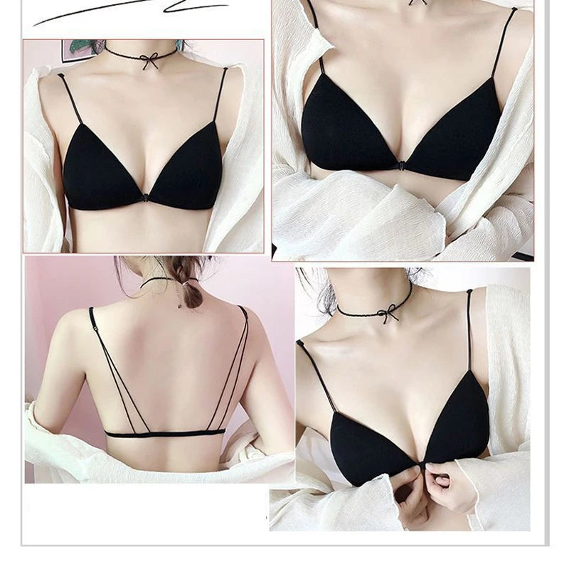 Women's underbra without underwire, thin and small bra for women, with a sexy front buckle and a beautiful back