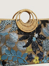 Women's Tote Bag Bead Flower Round Hand Weave Capacity Large Tote Bag Beach Bag