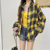 Women's Plaid Flannel Shirt Casual Button Down Long Sleeve Flannel Plaid Blouse Loose Check Shirt Female Teen-girl Preppy Outfit