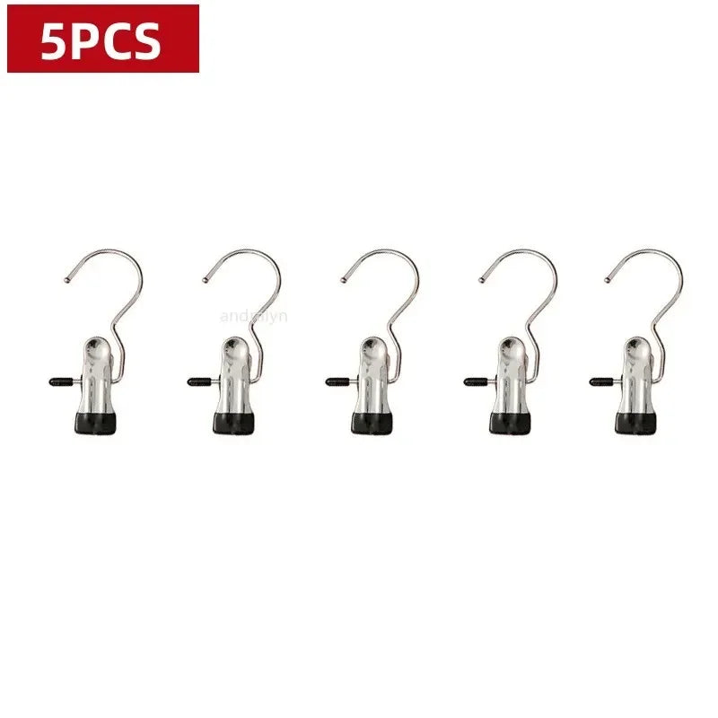10/5PCS Stainless Steel Clothespins Laundry Clothes Pegs with Hook Pants Hanger Portable Hanging Clips Closet Clothes Organizer