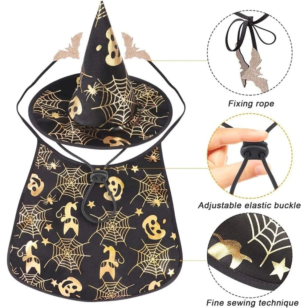 Cool Pumpkin Pet Halloween Costumes Cape Adjustable Bat Cats Cosplay Clothes Black Soft Halloween Dog Cloak Hat Dogs