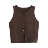 TRAF White Knit Crop Top Women Button Short Tops Woman 2024 Summer Tanks Camis Tops for Women Streetwear Vest Tank Top Female