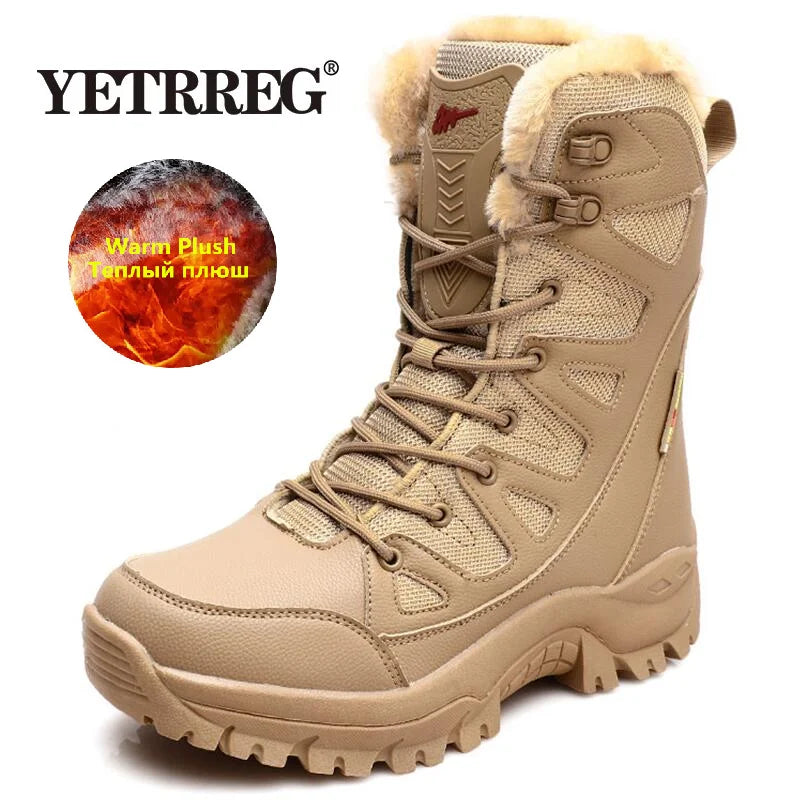New Warm Plush Snow Boots Lace Up High Top Men's Boots Waterproof Winter Outdoor Boots Anti-Slip Army Work Boots Desert Boots