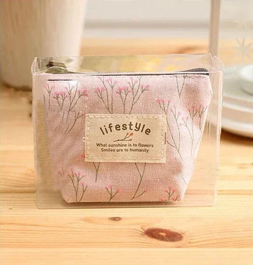 Women Canvas Coin Purse Card Key Mini Purses Pouch Girl Kid Children Cute Small Zipper Coin Purse Card Holder Wallet Storage Bag