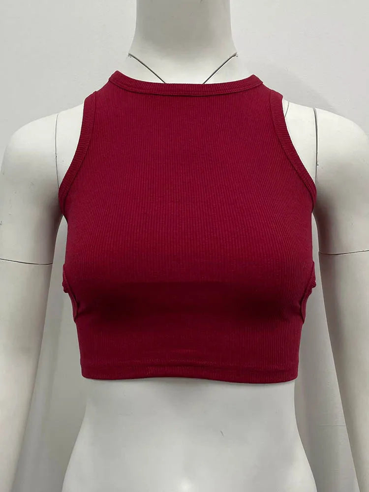 2023 Summer Solid Color Sleeveless T Shirt Women's Side Hole Knitted Tops Knitted Tops Basic Wear Streetwear