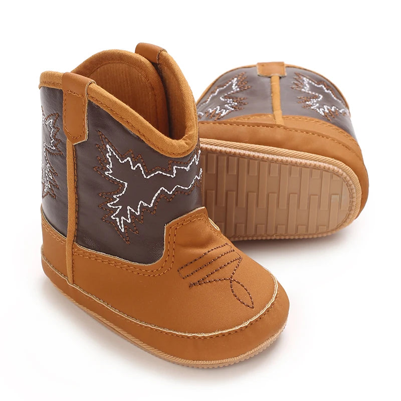 Baby Boots Western Knight Boots Tall Boots Cowboy Boots Embroidered Chelsea Retro Children's Brown