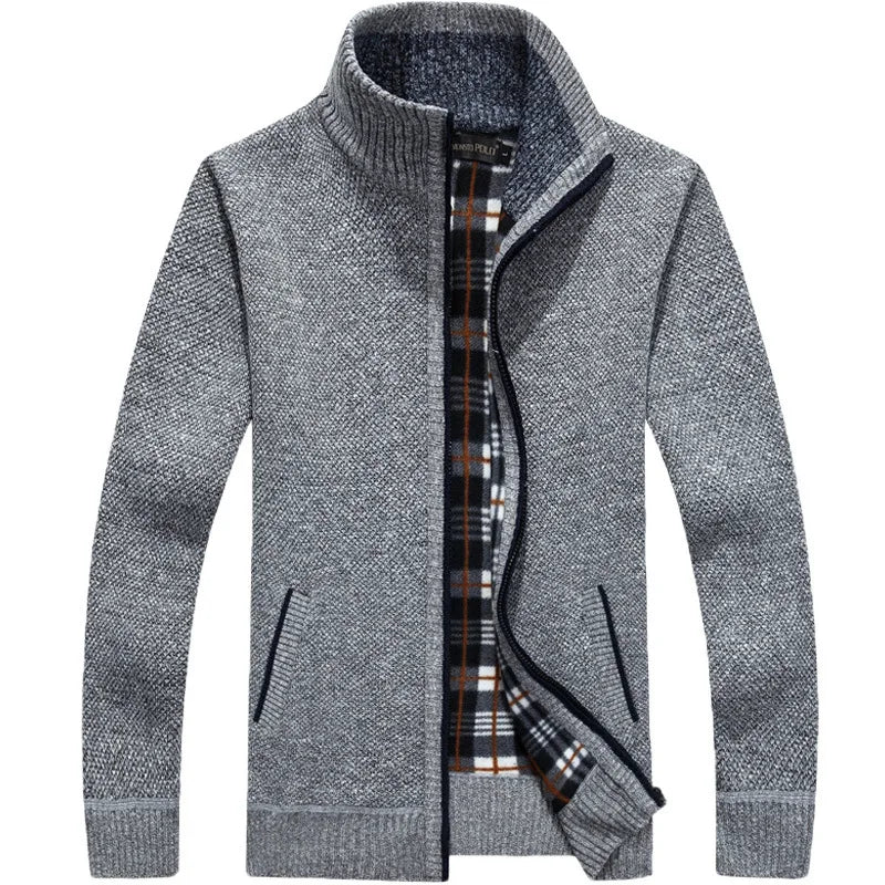 New Autumn and Winter Cardigan Sweater for Men, Warm Thick Loose Casual Stand Up Collar Knitted Zipper Cardigan