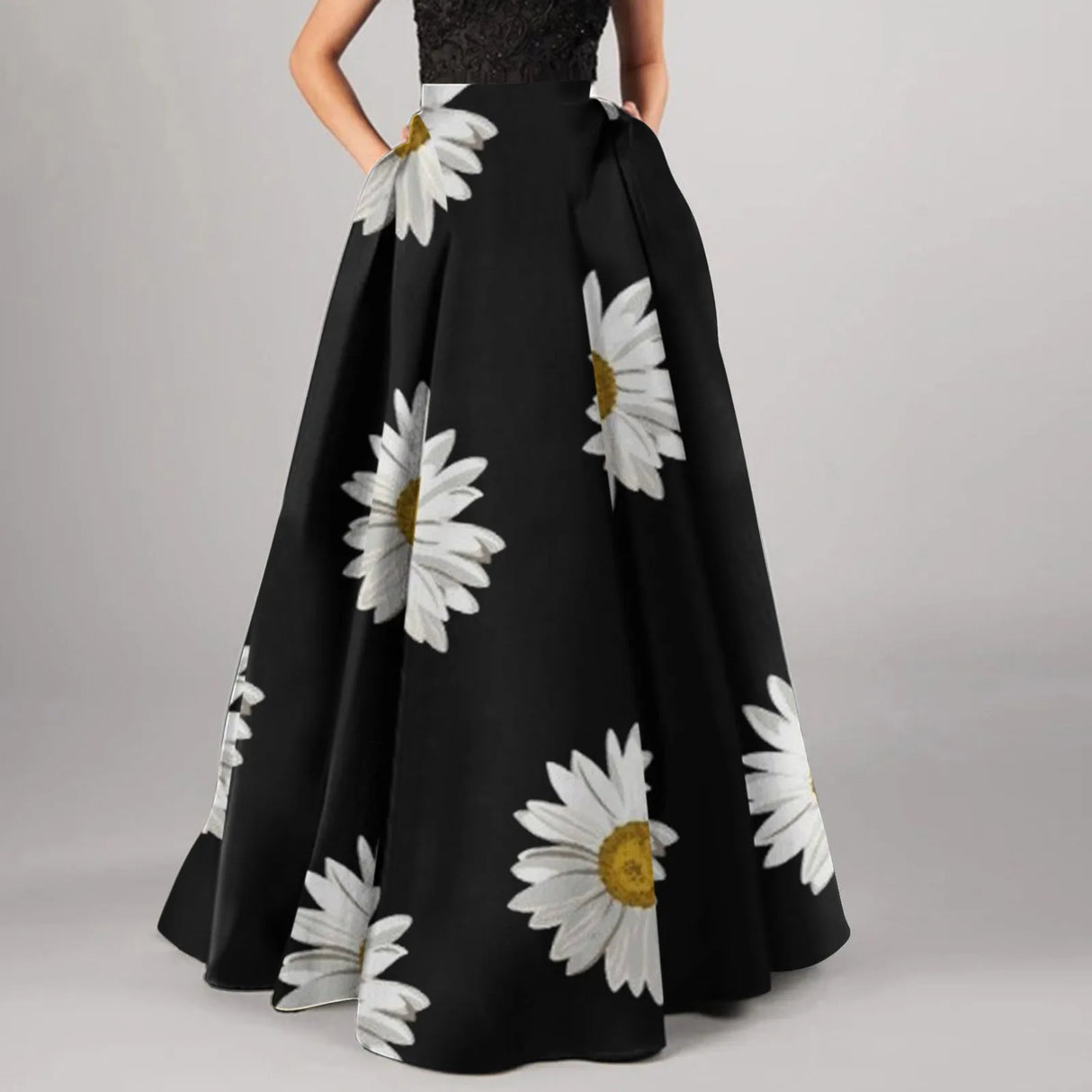 Bohemian Floral Print Maxi Skirts For Women High Waist Party Beach Pocket Long Pleated Skirts For Women Plus Size Юбка Женская
