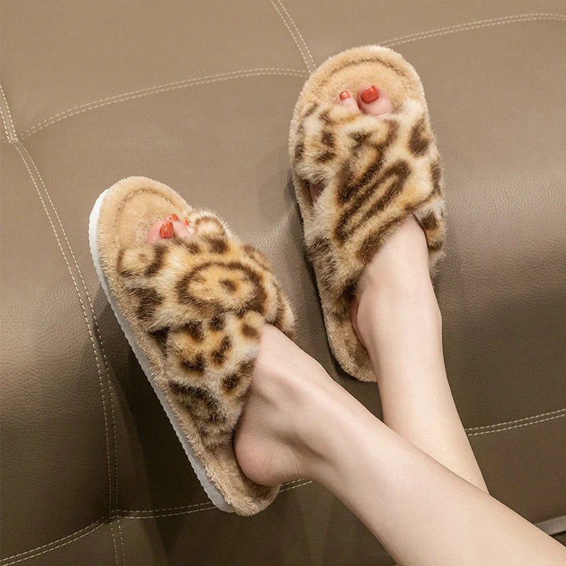 Women's Fuzzy Open-Toe Slippers Spring&Fall- Plush House Slides for Indoor, Cozy Non-Slip Bedroom Shoes for Ladies& Couples
