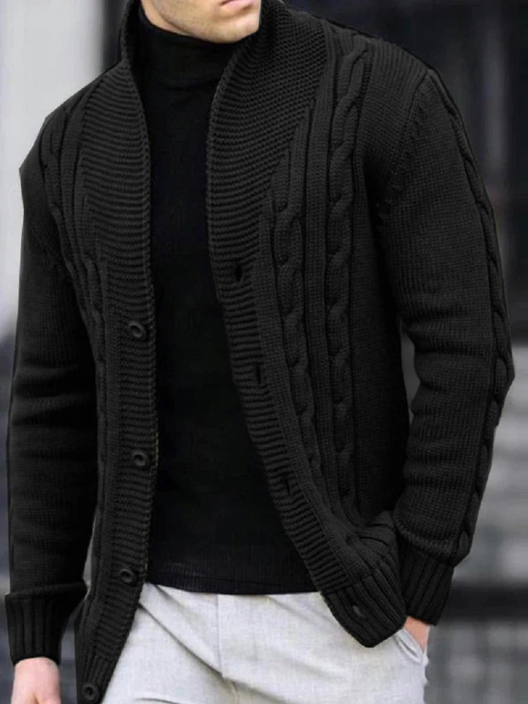 Men's Casual V-Neck Button-Up Cardigan Solid Color Knit Sweater for Fall Winter Machine Washable knitwear coat mens sweater