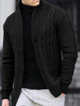Men's Casual V-Neck Button-Up Cardigan Solid Color Knit Sweater for Fall Winter Machine Washable knitwear coat mens sweater