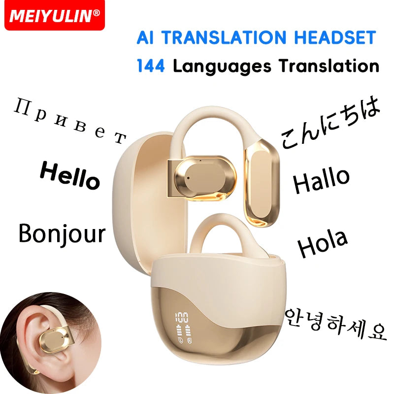 AI 144 Languages Real Time Translator Earbuds Wireless Translation Earphones Two-Way Instant Voice Ear Hook Translator Headphone