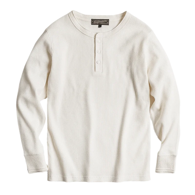 Maden Workwear Vintage Waffle Henry Shirt Vintage Long Sleeve Amekaji Solid Sweater For Men