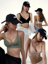 Push Up Bras For Women Non-wire Bra V-neck Glossy Underwear Female Breathable Bralette Invisible Padded Brasiere Sexy Lingerie