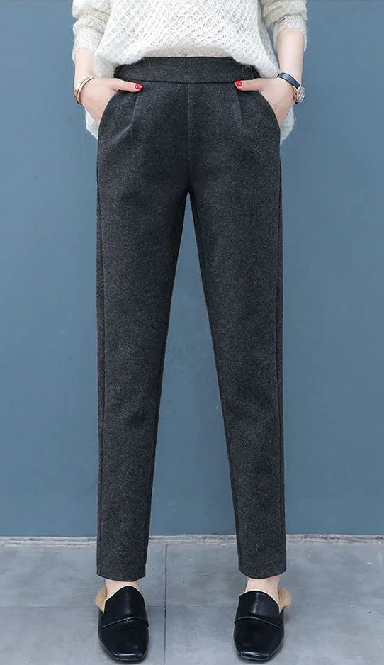 Woolen Pants For Women Harem Pencil Pants 2025 Autumn Winter High Waist Big Stretch Korean Style Casual Lady Suit Pants Trousers