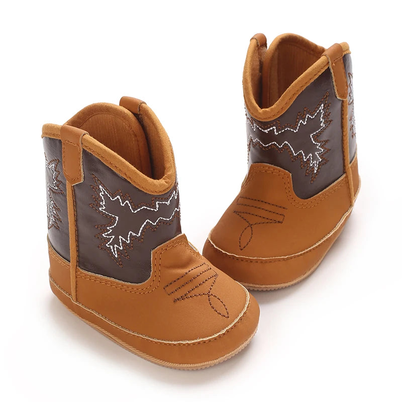 Baby Boots Western Knight Boots Tall Boots Cowboy Boots Embroidered Chelsea Retro Children's Brown