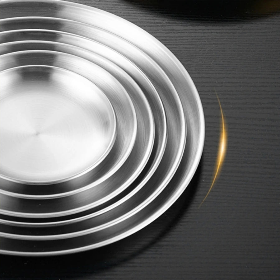 4pcs stainless steel silver plates, Korean style grilled meat plates, household circular trays, bone plates, cake plates