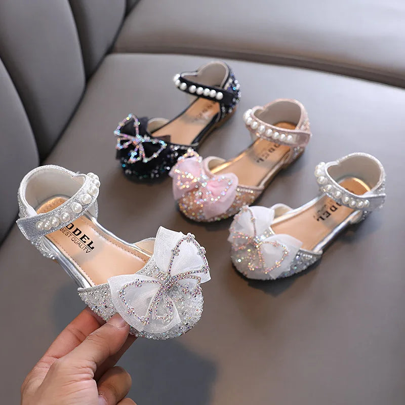 Summer Children's Sequins Sandals Sweet Girls Sandals Rhinestone Bow Sandals Fashion Kids Princess Shoes J318