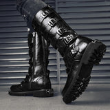 2025 High Leather Boots Men Black Boots Gothic Punk Motorcycle Boots Men Big Size 46 Comfy Platform Boots for Men Tooling Boots