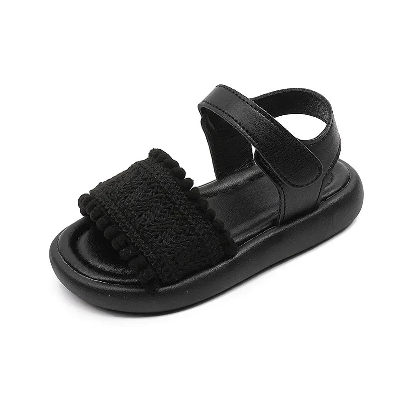 Girls Sandals Versatile Casual 2025 Summer New Kids Beach Shoes Non-slip Soft Sole Girls Princess Style Open Toes Soild Color