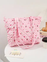 1pcs Fashion Bow and Rose Floral Tote Bag, Cute High-end Girls Casual Fashion Tote Bag, Large Capacity Women Suede Tote Bag, Cut