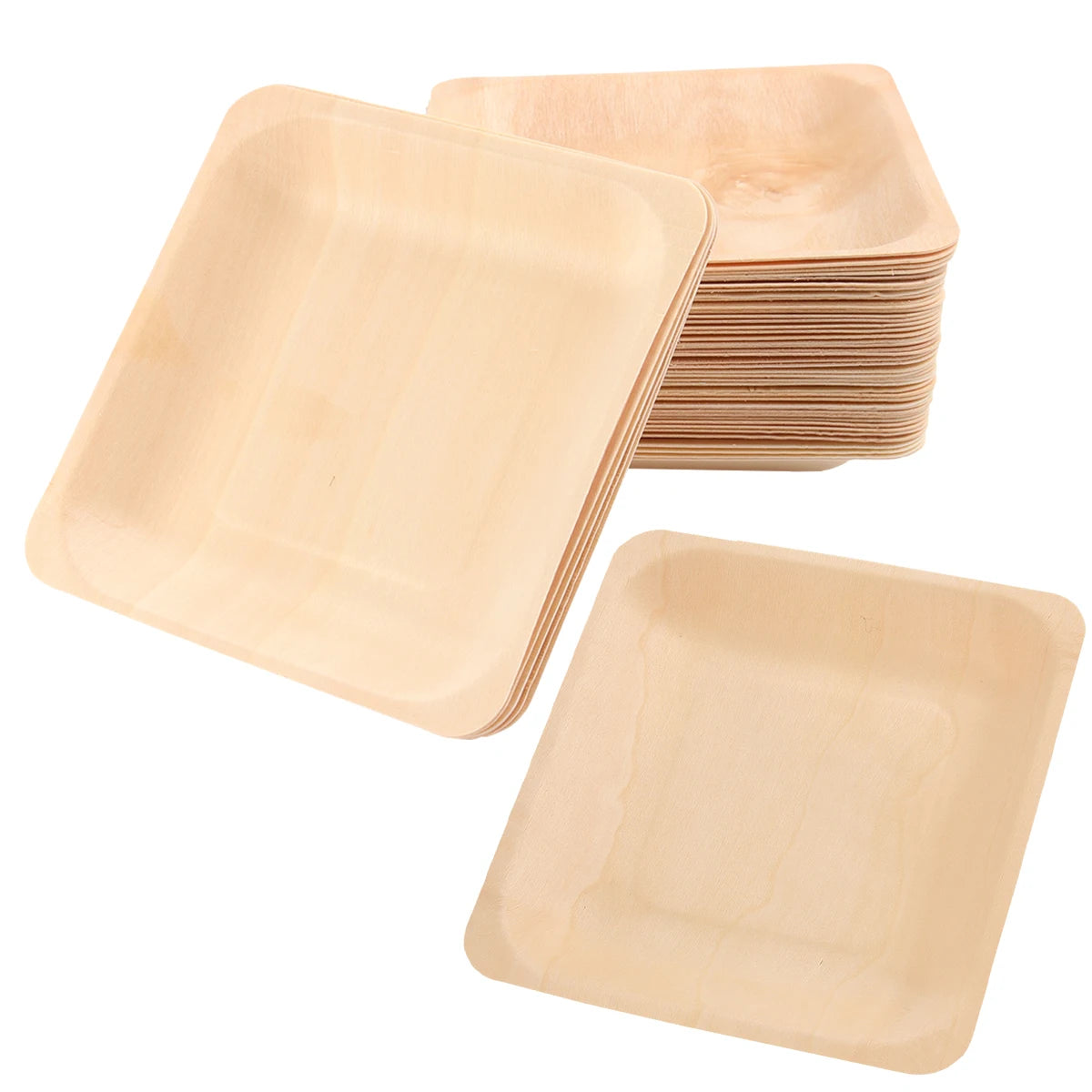 50 PCS Natural Alternative Plates Square Wooden Plate Compostable Plates Square Palm Leaf Plates Wedding Birthday Party Plates