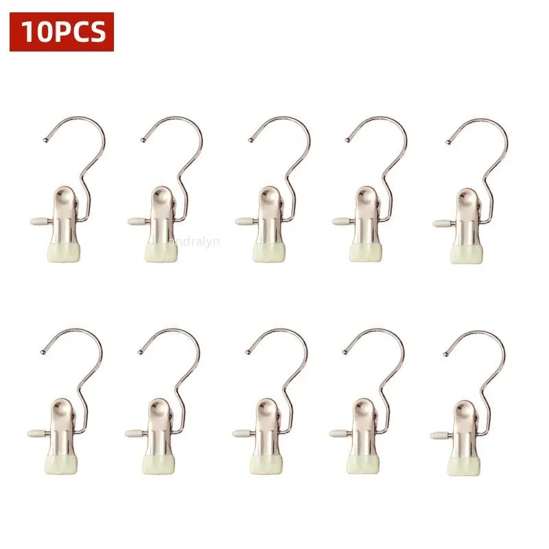 10/5PCS Stainless Steel Clothespins Laundry Clothes Pegs with Hook Pants Hanger Portable Hanging Clips Closet Clothes Organizer