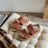 Girls Sandals 2025 Summer Straight Strap New Casual  Anti-slippery Children Students Retro Beach Kids Shoes for Girl