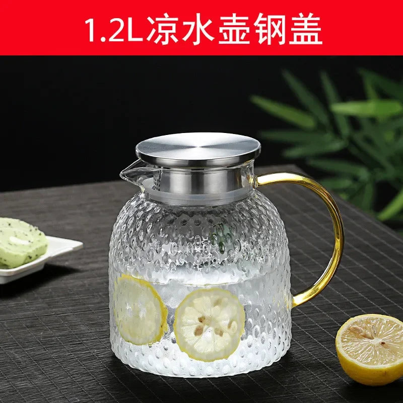 Glass Pitcher Glass Pitcher With Lid High Borosilicate Glass Heavy Duty Water Pitcher For Cold/Hot Drinks Iced Tea Juice Milk