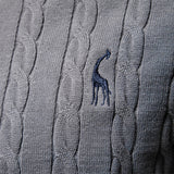 AIOPESON Mens Giraffe Embroidery Cotton Sweaters Round Neck Classic Twist Patterned Pullover Knitted Sweater for Men
