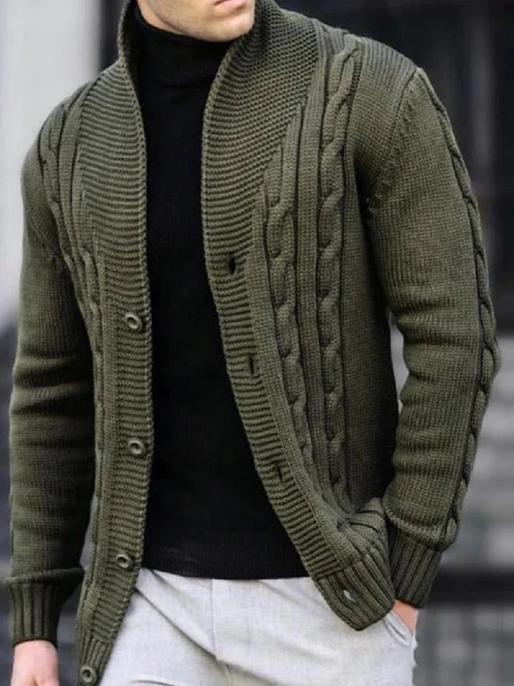 Men's Casual V-Neck Button-Up Cardigan Solid Color Knit Sweater for Fall Winter Machine Washable knitwear coat mens sweater