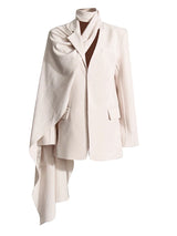 TWOTWINSTYLE Solid Minimalist Blazer For Women Scarf Collar Long Sleeve Patchwork Pocket Asymmetrical Blazers Female Fashion New