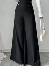 Women's Fashionable and Elegant Solid Color Wide-Leg Pants for Spring and Autumn, High Waisted Pants