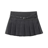 TRZA-Pleated Shorts Skirts for Women, With Belt,Side Zipper, Mid Waist, Female Skort,Fashion