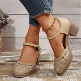 Ankle Strap High Heels for Women 2025 Summer Hollow Out Breathable Woman Comfortable Baotou Chunky Heeled Mary Jane Shoes
