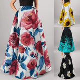 Bohemian Floral Print Maxi Skirts For Women High Waist Party Beach Pocket Long Pleated Skirts For Women Plus Size Юбка Женская