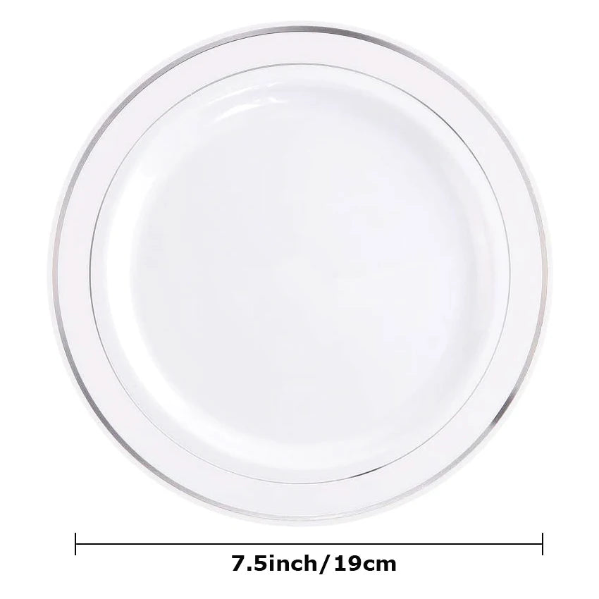 25/10PCS Silver Plastic Plates-Disposable Plastic Plates with Silver Rim- Wedding Party Plates Dinner Plates /Salad Plates