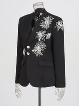 CHICEVER Solid Spliced Beading Slimming Blazer for Women Notched Collar Long Sleeve Patchwork Button Formal Coat Female Fashion