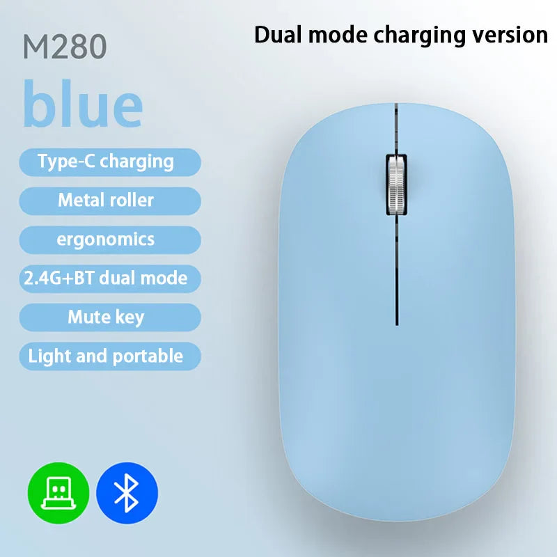 easyown Bluetooth Wireless Mouse Dual Mode DPI Adjustable 2.4G Type-C Rechargeable Silent Ergonomic Morandi Portable Office Mouse