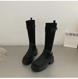 Long Boots Women New Knitted Elastic Boots Retro Thick-soled Women's High Boots Knee-length Boots Elegant Boots and Women shoes
