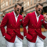 Solid Blazer for Men Peak Lapel Double Breasted Dinner Prom Jacket Elegant Smoking Slim Fit Suit Coat for Wedding/Business